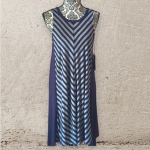 Navy blue and gray striped asymmetrical maxi dress. Small. Simply Vera Wang